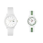 Lacoste Montre Analogique à Quartz pour Femme avec Bracelet en Silicone Blanc - 2001211 & Montre Analogique à Quartz Unisex avec Bracelet en Silicone Blanc - 2020140