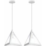 2 Pcs Lampe de Suspension Moderne Lustre Suspension Triangle Industriel E27 pour Chambre Salon Couloir Blanc