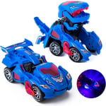 Dinosaurie Transformerande Bil Elektrisk Dinosaurie Leksak Automatisk Transformerande Dinosaurie Bil med Blixt och Ljud Lämplig för 3-7 År Gamla Blue