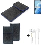 Protective cover for Oppo Reno8 Lite 5G dark gray blue edge Filz Sleeve + earpho