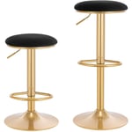 Lot de 2 Tabouret de Bar avec Repose-Pieds Woltu Tabouret Rond Haut Métallique Hauteur Réglable (61-82cm) - Noir + Or