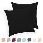 Twinzen® Taie Oreiller 40x40 cm (Lot de 2) - 100% Coton Jersey 150 GSM - Noir - Taie d'oreiller 40x40 cm - Housse de Coussin avec Fermeture Éclair - Certifié Oeko-Tex