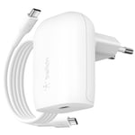 Belkin USB C 30W Flat Wall Charger with 1m USB C to USB C Cable, White