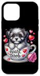 Coque pour iPhone 12 mini Chiot palpitant en forme de cœur dans une tasse à thé Love Hearts