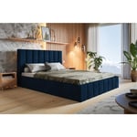 Lit 160x200 cm Moris - Tiroir de Lit, Tissu Velours & Sommier - Moderne Lit Double Chambre à coucher (Bleu - Kronos 09) - Bleu