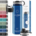 Gourde Inox Isotherme ACTIVE FLASK 1l/500ml sans BPA + Paille (3 Bouchons) | Bouteille d’eau Acier Inoxydable Isolée, Thermos Réutilisable | Camping Velo Sport Running Randonnée Enfant, Café The