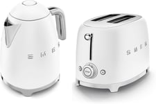 Smeg Kettle 1.7L 3Kw & 2 Slice Toaster, 50’s Style Retro Range in Matte White