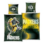 Herding Linge de lit Packers, NFL, taie d'oreiller d'environ 80x80 cm, Housse de Couette d'environ 135x200 cm, avec Fermeture éclair de Marque, 100% Coton/renforcé