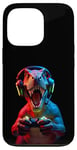 Coque pour iPhone 13 Pro Gaming Dinosaurs- Le T-rex joue aux jeux vidéo