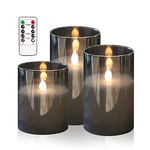 HIYAA Bougies LED sans flamme - Verre gris - Bougies vacillantes avec télécommande - Mèche 3D réaliste - Lumière chaude - Avec minuterie - Pour mariage, fête, décoration de Noël