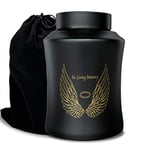 Up to 160 lbs Large Cremation Urns for Adult Human Ashes, Angel Wings in Loving Memory Decorative Funeral Burial Urn for Male Female Ashes with Velvet Bag(Black)