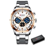 montre curren blanche homme bracelet acier classique chronographe luxe