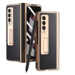 För Samsung Galaxy Z Fold 3 Stöttåligt gångjärnsskydd HD härdat glas skärmskydd PU läder hårt PC-ram full täckning C