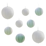 Ginger Ray Lot de 8 lanternes en Papier Sauge et Blanc à Suspendre pour Mariages et fêtes Vert 30 cm