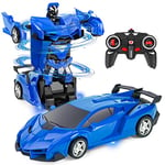 Highttoy Voiture Télécommandée Enfant 3-12 Ans,Voiture Robot Transformable Telecommande 2.4GHz Rotation à 360° Voiture Transformateur Robot Jouet Enfant Cadeau Garçon Bleu