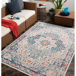 Livabliss Assa Indoor Outdoor Rug - Large Boho Rug for Living Room 200x275cm, Dining, Kitchen Rug - Vintage Patterned Neutral & Coloured Rugs, Waterproof, Stain Durable, Blue, Beige, Rust Rug