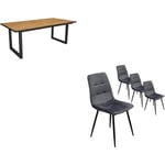 Ensemble Meubles, Table manger, 200, Chêne et noir, industriel, Table à manger, Lot de 4 chaises de salle à manger, Chaise tapissée - Skraut Home