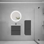 Ensemble meuble vasque L.50cm 2 tiroirs + lavabo + LED miroir rond 60cm + colonne,anthracite modèle A