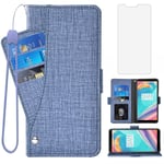 Asuwish Compatible with OnePlus 5T Wallet Case Tempered Glass Screen Protector and Flip Cover Card Holder Cell Phone Cases for OnePlus5T A5010 One Plus5T 1 Plus T5 1plus One+ + 1+ 1+5T Women Men Blue