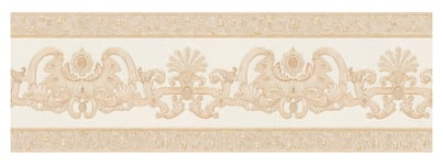Frise papier peint élégante blanc beige crème style baroque Frise tapisserie beige à motif pour salon Frise murale chambre adulte - Beige, Cuivre