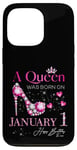 Coque pour iPhone 13 Pro A Queen Was Born on Janvier 1, 1er Janvier Anniversaire