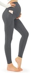 JOYSPELS Maternity Leggings Over The Belly with Pockets Non-See-Through Workout Pregnancy Leggings, Grey, M