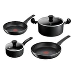 Tefal Titanium Essential 4pc Set: Saucepan 16 cm with lid, Stewpot 24 cm with lid, Frying Pans 20/28 cm, High-Performance Non-Stick Coating, excluding Induction, B941S444, Black