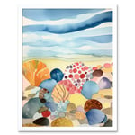 Seaside Beachcombing Colourful Seashells And Beach Pebbles Watercolour Painting Art Print Framed Poster Wall Decor 12x16 inch