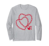 Cute Womens Intertwined Heart Chain Love Lock Valentine' Day Long Sleeve T-Shirt