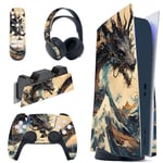 playvital Tempest Dragon Full Set Skin Decal for PS5 Console Disc Edition, Sticker Vinyl Decal Cover for PS5 Controller & Charging Station & Headset & Media Remote