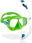 CRESSI Rombo + Mini Dry Combo Lime Azure/Clear Blue - Junior Combo Set, Mask Rombo and Mini Dry Snorkel, Lime Azure/Transparent Blue, One Size