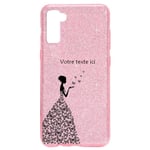 Coque Galaxy S21 PLUS paillettes rose fee papillon personnalisee