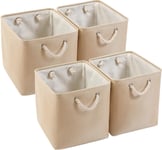 Boîtes de Rangement,(33x38x33cm) Grandes Paniers de Rangement pliable en toile avec poignées en corde Pour Vêtements/étagère Compatible avec Kallax (Beige,33x38x33cm/4Pack)