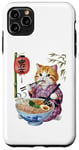 Coque pour iPhone 11 Pro Max Chat animé mignon en kimono mangeant des ramen Anime drôle