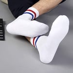 Quanyou Lot de 5 paires de chaussettes tube pour homme en tissu éponge épais à rayures sport 80 coton absorbant la transpiration résistant aux chocs mode blanc chaussettes marées quatre saisons (02)