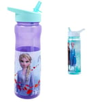 Disney Frozen Water Bottle with Straw – Reusable Kids 600ml PP – in Purple & Frozen Sparkle Water Bottle Flip Up Straw 600ml – Official Merchandise Kids Reusable