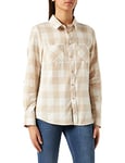 Urban Classics Women's Ladies Turnup Checked Flanell Shirt, whitesand/lighttaupe, M