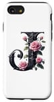 iPhone SE (2020) / 7 / 8 Black Letter J Floral Monogram Initial J Rose Pink Flower Case