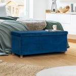 Idmarket - Banc coffre rangement sur pied 100 cm velours bleu