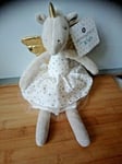 Peluche doudou licorne gris blanc robe pois ailés dorées Atmosphèra  + cadeau