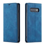 QLTYPRI Case for Samsung Galaxy S10 Plus, Premium PU Leather Cover TPU Bumper with Card Holder Kickstand Hidden Magnetic Adsorption Flip Wallet Case Cover for Samsung Galaxy S10 Plus - Blue