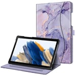 FINTIE Coque pour Tablette Samsung Galaxy Tab A8 2021 10.5” (SM-X200/SM-X205/SM-X207) - Housse Fixation à Multipositions Etui avec Poche de Document Veille/Réveil Automatique, Marbre Lilas