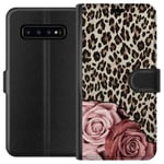 Samsung Galaxy S10 Sort Lommebokdeksel Leopardrosor