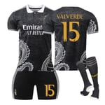 23-24 Real Madrid fotboll uniform drak mönster version barn och vuxna set sportlag uniform NO.15 VALVERDE S