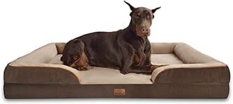 Bedsure XXL Dog Sofa Bed Washable - Extra Large Orthopedic Dog Beds with Removable Flannel Zipper Cover, XL Waterproof Human Dog Bed for Adults, Brown Squre Pet Bed, 134.5x106.5x20cm