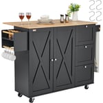 Vevor - Chariot deilot de cuisine, 1150 mm, desserte de cuisine mobile de dessus en bois avec armoire de rangement, abattant, support a epices, barre