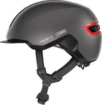 ABUS Urban Helm HUD-Y à LED arrière magnétique rechargeable & fermeture magnétique - casque de vélo cool pour usage quotidien - pour hommes et femmes - Titane/Rouge Mat, taille M