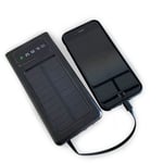 Solcellsdriven powerbank med ficklampa - 20,000 mAh, Svart