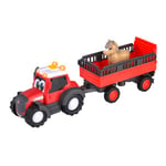 Dickie Toys ABC Massey Ferguson Tracteur pour enfants à partir de 1 an (30 cm) – Tracteur de ferme avec remorque d'animaux et cheval, jouet pour encourager la motricité avec pièces mobiles, lumière et