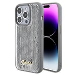 CG MOBILE Guess Coque à Paillettes avec Logo Guess en métal pour iPhone 15 Promax Argenté